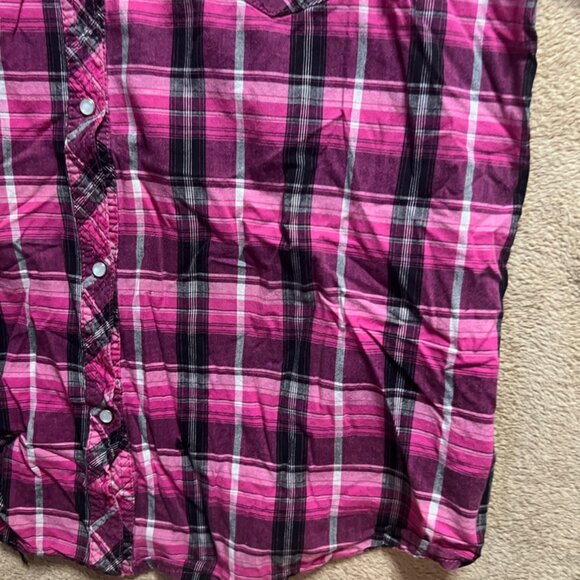 Ocean Pacific OP Juniors XL Pink Button Up Collard Flannel Long Sleeve Plaid - Picture 5 of 5